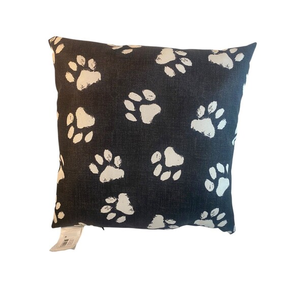 Throw Pillow Dog Print Black White Paws 16x16 Love Lives Here - Picture 2 of 4